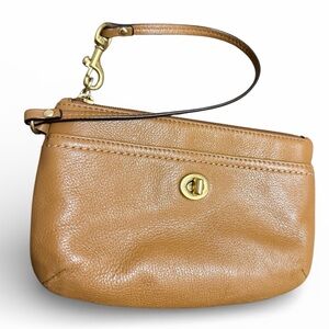 Y2K COACH Pebbled Leather Brown Turn Lock Gold Hardware Wristlet Bag